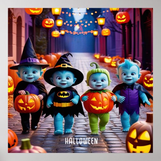 Poster Belle Alien Trick ou Traitements Scène d'Halloween (Devant)
