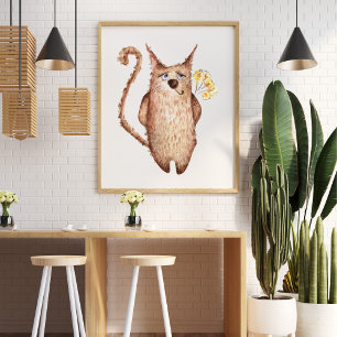 Poster Belle amusante aquarelle chat illustration décorat
