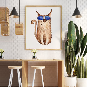 Poster Belle amusante aquarelle chat illustration décorat