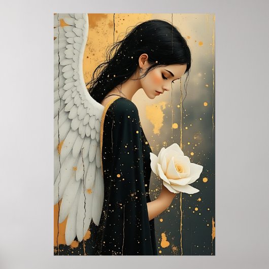 Poster Belle ange gothique et rose blanche céleste (Devant)