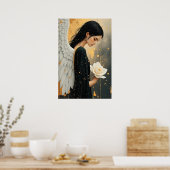 Poster Belle ange gothique et rose blanche céleste (Cuisine)