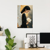 Poster Belle ange gothique et rose blanche céleste (Bureau à domicile)