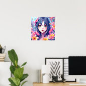 Poster Belle Anime Girl and Flowers (Bureau à domicile)
