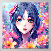 Poster Belle Anime Girl and Flowers (Devant)