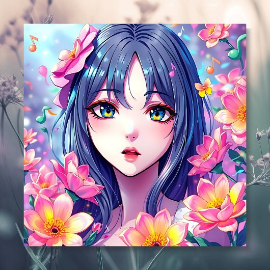 Poster Belle Anime Girl and Flowers