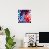 Poster Belle Anime Girl Glitchcore Floral (Bureau à domicile)
