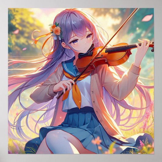 Poster Belle Anime Girl Jouant du Violon (Devant)