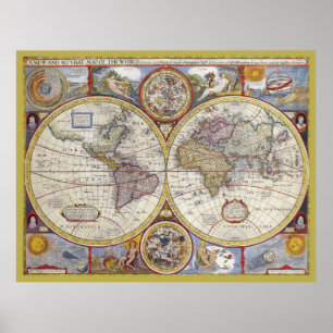 Poster Belle Antique et Vintage vieux monde Carte