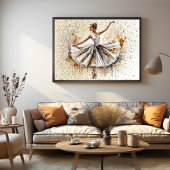 Poster Belle aquarelle Ballerina femme en or