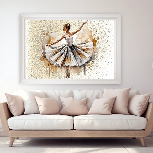 Poster Belle aquarelle Ballerina femme en or