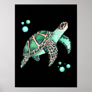 Poster Belle aquarelle de tortue marine
