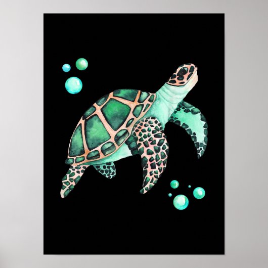 Poster Belle aquarelle de tortue marine (Devant)