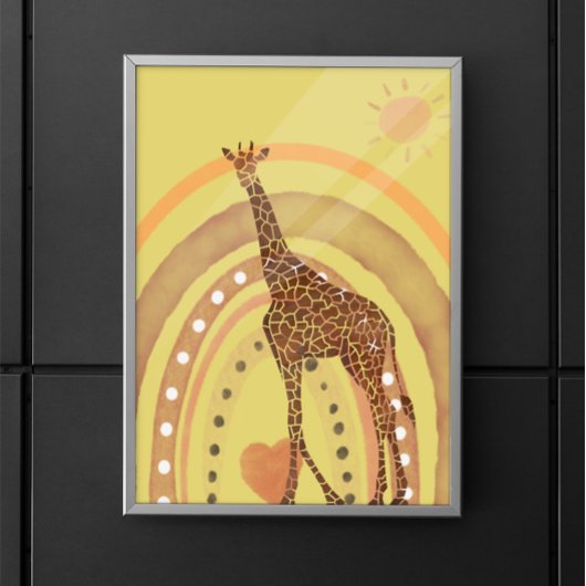 Poster Belle aquarelle Giraffe Arc-en-ciel scène