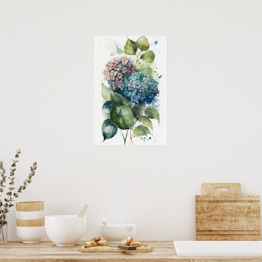 Poster Belle aquarelle Hydrangeas (Cuisine)