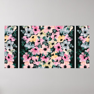 Poster Belle aquarelle imprimé floral avec fond foncé