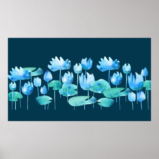 Poster Belle aquarelle lotus fleurs fleurissant (Devant)