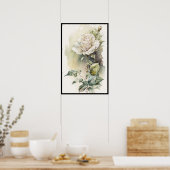 Poster Belle aquarelle rose blanche (Cuisine)