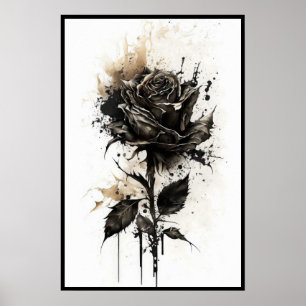 Poster Belle aquarelle Rose noir