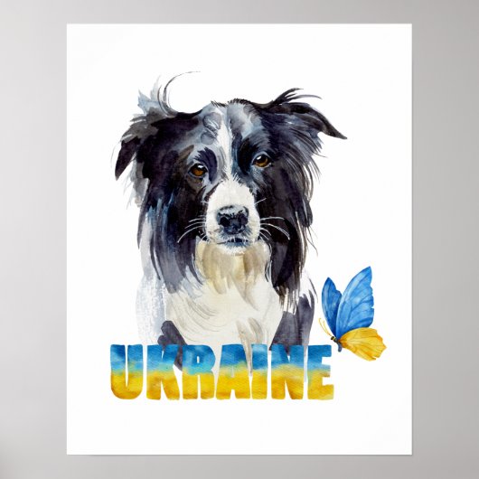 Poster Belle aquarelle Ukraine Chien et Papillon (Devant)