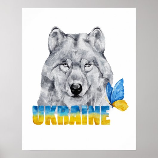 Poster Belle aquarelle Ukraine Loup et Papillon (Devant)