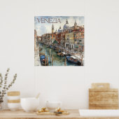 Poster Belle aquarelle Venise Canal Voyage (Cuisine)