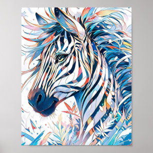 Poster Belle Art de Zèbre à l'Aquarelle Colorée