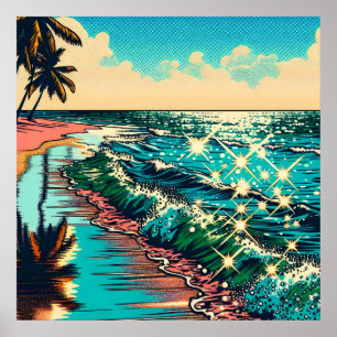 Poster Belle BD Pop Art Style Plage Scène