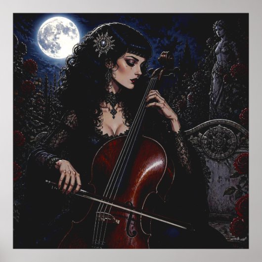 Poster Belle Beauté Gothique Jouant du Violoncelle (Devant)