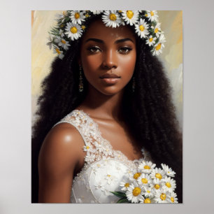 Poster Belle Black Woman Daisies Floral Art