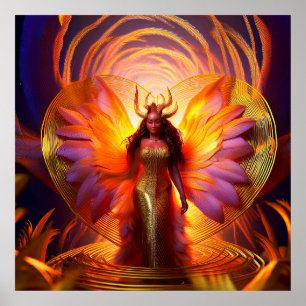 Poster Belle Black Woman Gold Robe Coeur Arrière - plan
