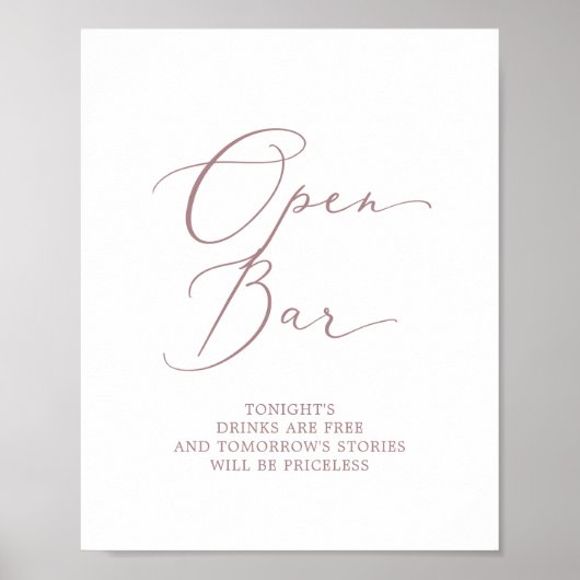 Poster Belle calligraphie or Rose Open Bar Sign (Devant)
