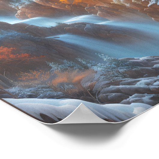 Poster Belle cascade dans une forêt de neige (Coin)