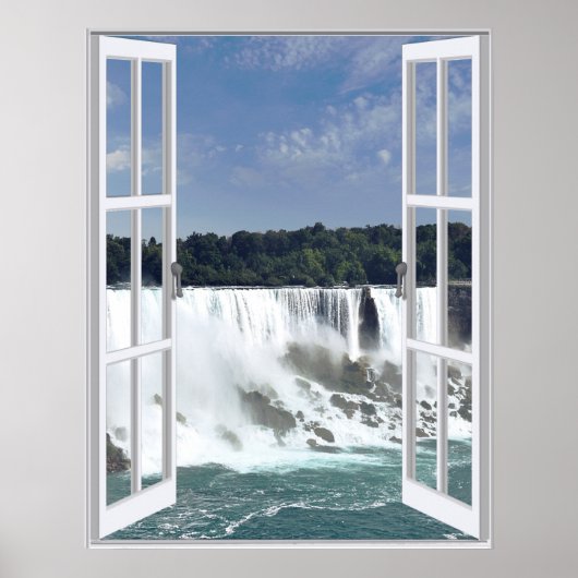 Poster Belle Cascade Faux Fenêtre Vue (Devant)