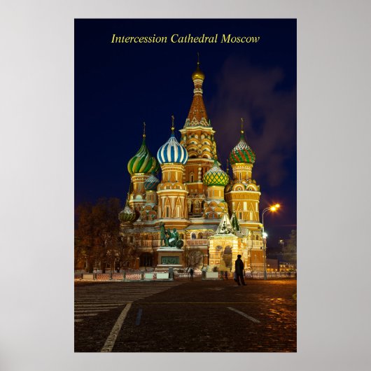 Poster Belle cathédrale Intercession Moscou à la nuit (Devant)