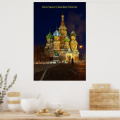 Poster Belle cathédrale Intercession Moscou à la nuit (Cuisine)