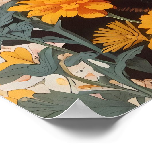 Poster Belle Chat Calico Avec Fleurs Marigold (Coin)