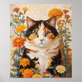 Poster Belle Chat Calico Avec Fleurs Marigold (Devant)