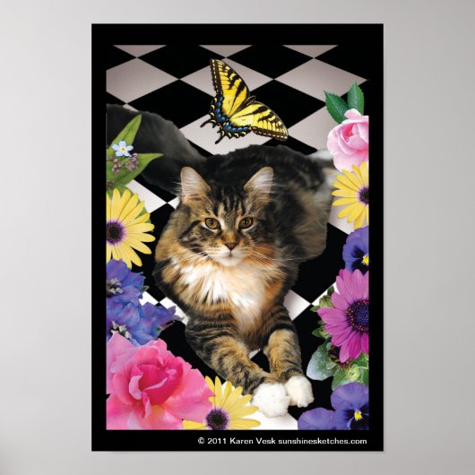 Poster Belle chatte dans l'affiche du jardin de l'imagina (Devant)