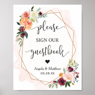 Poster Belle Chic Floral Frame Guestbook Mariage Sign