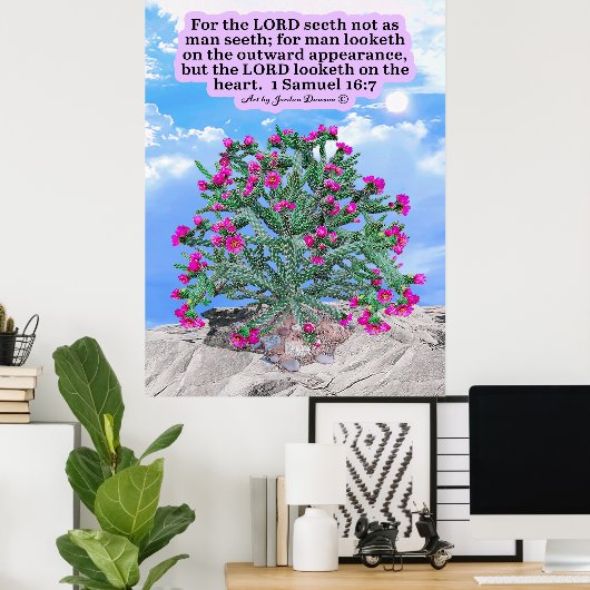 Poster Belle Cholla Cactus Écriture 1 Samuel 16:7 (Bureau à domicile)