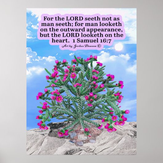 Poster Belle Cholla Cactus Écriture 1 Samuel 16:7 (Devant)