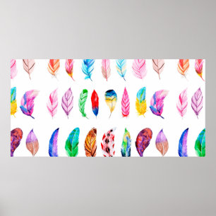 Poster Belle collection de plumes à l'aquarelle