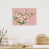 Poster belle colombe blanche avec sprig dans la bouche (Cuisine)