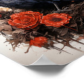 Poster Belle Corneille Noire Avec Des Roses Rouges (Coin)