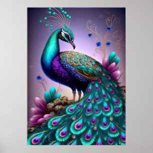 Poster Belle couleur Peacock Paon Bird faune