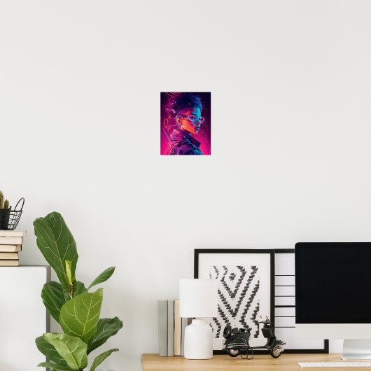 Poster Belle Cyber Girl Synthwave Cool femmes Portrait (Bureau à domicile)