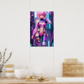 Poster Belle Cyberpunk Femme (Cuisine)
