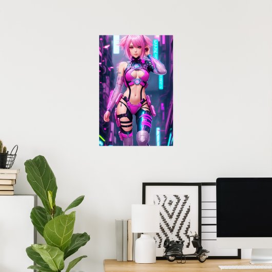 Poster Belle Cyberpunk Femme (Bureau à domicile)