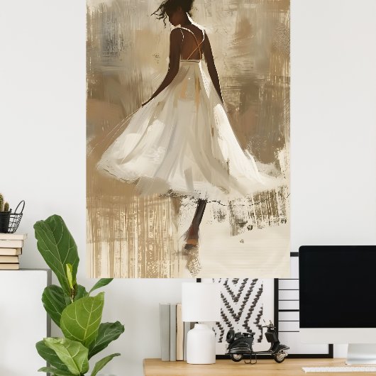 Poster Belle Dame en Robe Blanche Art esthétique Mur (Bureau à domicile)