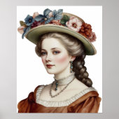 Poster Belle dame victorienne Brown Floral Casquette Port (Devant)